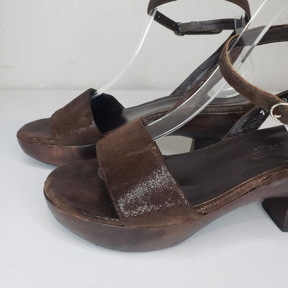 VERA PELLE Antique Japanese Wooden Shoes Asian Ankle Wrap Open Toe Sz 37 Brown - Picture 7 of 14
